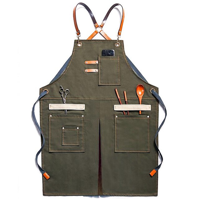  Chef, BBQ and Work Apron with Pocket - Durable Canvas Cross Back Straps For Men, Women, Grilling, Cooking,Painting