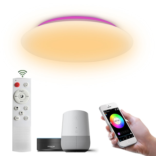  умный светодиодный потолочный светильник 12 дюймов 28 Вт передний теплый белый свет и задний RGB меняющий цвет встроенная лампа для спальни приложение и синхронизация голосового управления,