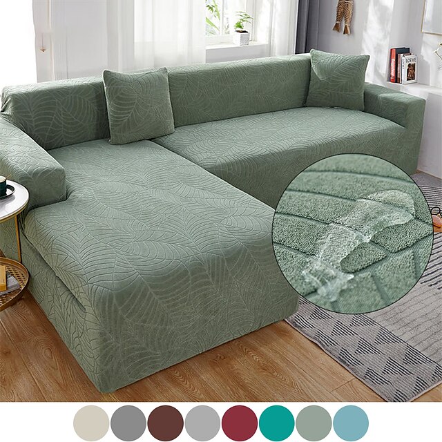  Stretch Sofa Cover Slipcover Elastic Sectional Couch Armchair Loveseat 4 or 3 seater L shape Jacquard Grey Water Repellent Plain Solid Soft Durable Washable