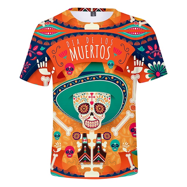  Sugar Skull Mexican T-shirt Anime Cartoon Anime 3D Mexico Independence Day Day of the Dead For Couple's Men's Women's Adults' 3D Print