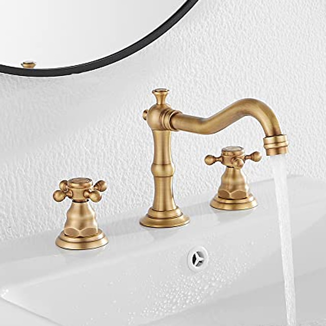  Bathroom Sink Faucet,Widespread Two Handle Three Holes, Brass Bath Taps, Brass Bathroom Sink Faucet Contain with Cold and Hot Water