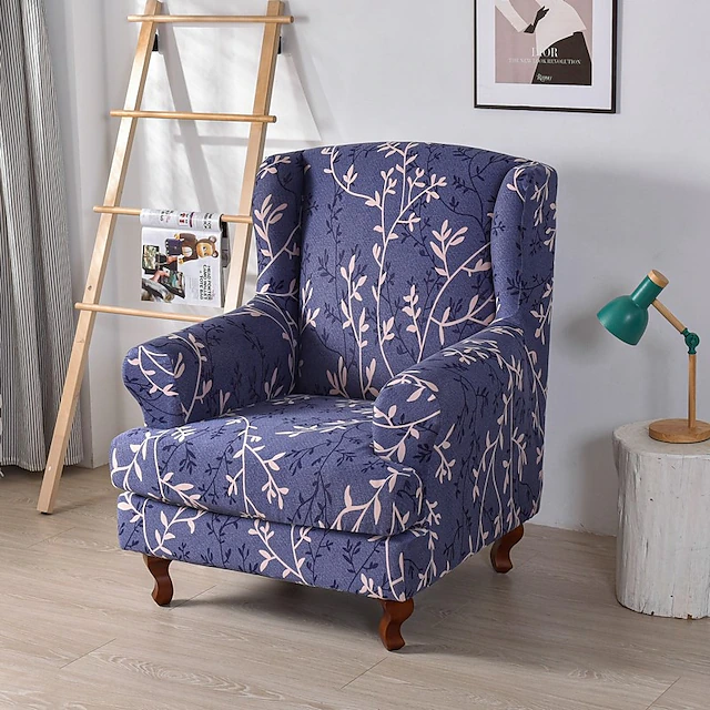 1 Set of 2 Pieces Stretch Wingback Chair Cover Floral Printed Wing ...