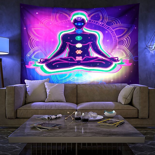  Blacklight UV Reactive Large Tapestry Chakra Trippy Meditation Decoration Cloth Curtain Picnic Table Cloth Hanging Home Bedroom Living Room Dormitory Decoration Polyeste