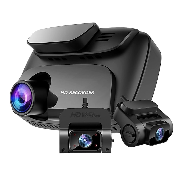  3 Channel Dash Cam 1080P Front1080P Interior1080P Rear Triple Dash Camera  IR Night Vision Built-in GPS Parking Mode Motion Detection G-Sensor Support 256GB Card