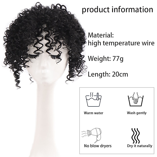 Afro Kinky Curly Hair Toppers With Bangs Clip In Hair Pieces Synthetic ...