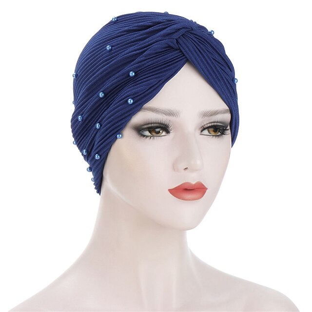 Muslim Women Band Beaded Cross Pleated Turban Hijab Bonnet Headwear ...