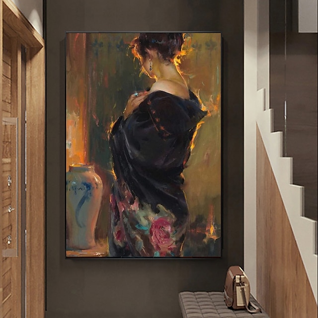  handgemaakte olieverf canvas kunst aan de muur decoratie figuur portret meisje voor home decor gerold frameloze niet-uitgerekt schilderij