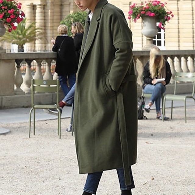  Herr Vinterkappa Rock Företag Ledigt Höst Vinter Polyester Vindtät Håller värmen Ytterkläder Kläder Stylish Ledigt icke-tryck Ren färg Ficka Kavajslag Öppen front