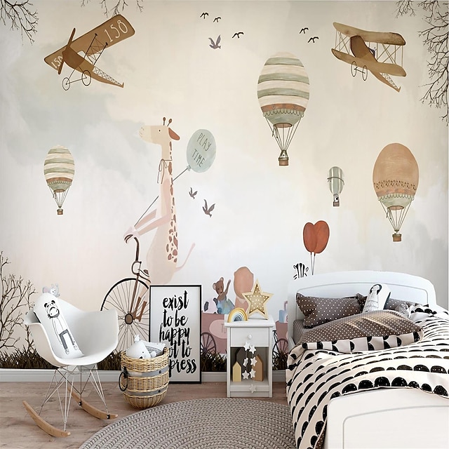  Art Deco 3D Mural Cartoon Airplane Balloon Illustration Suitable For Hotel Living Room Bedroom  Canvas Material Self adhesive Wallpaper Mural Wall Cloth Wallcovering