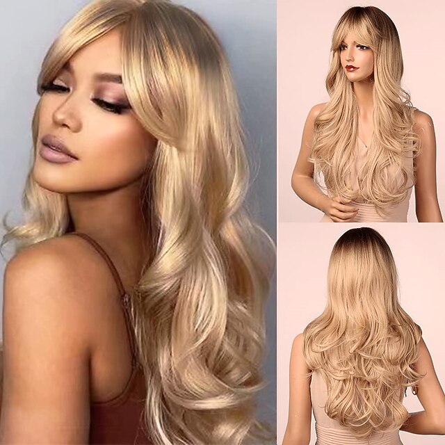 Brown Wig for Women Long Curly Wig Natural Brunette Wigs, Synthetic 26 Inch Wig
