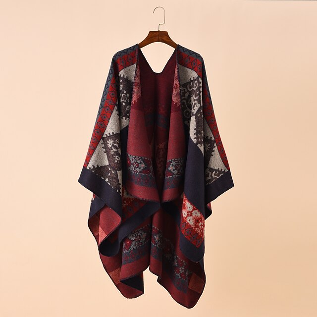 Women's Shawl Wrap Poncho Ruana Cape Daily Holiday Cotton Polyester