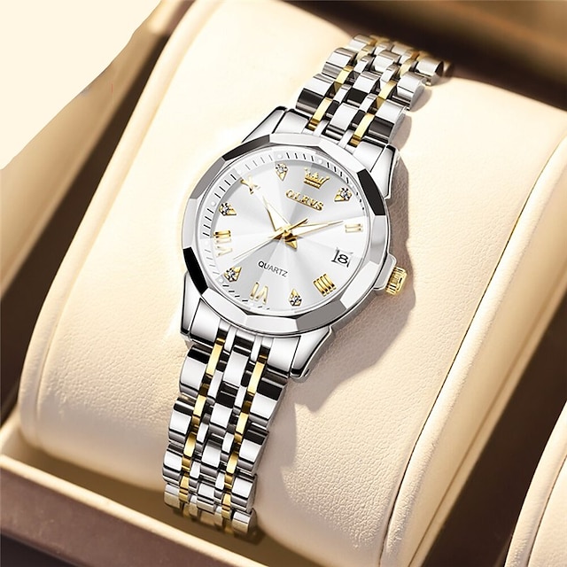  OLEVS 女性 クォーツ ダイアモンド クリエイティブ ミニマリスト 腕時計 光る カレンダー デート 防水 ステンレス 腕時計