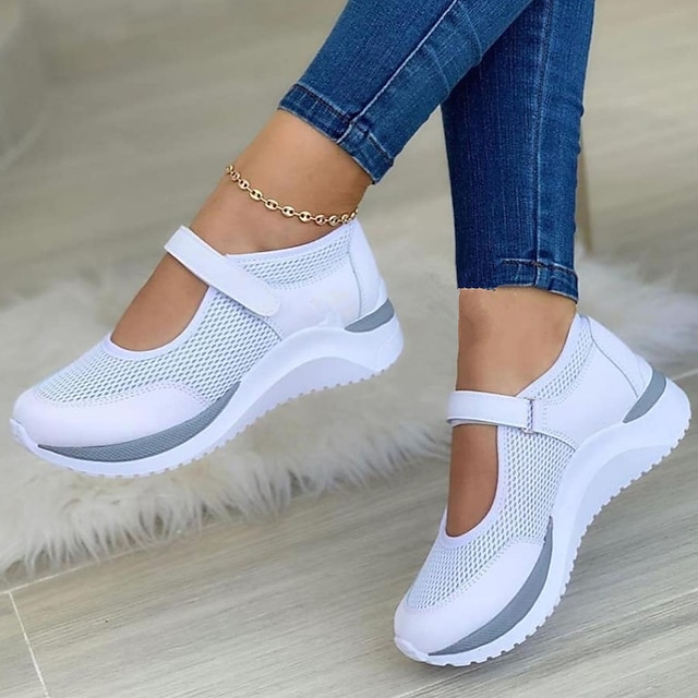  Women's Sneakers Plus Size Slip-on Sneakers White Shoes Outdoor Daily Color Block Solid Colored Summer Wedge Heel Round Toe Sporty Classic Casual Walking Mesh Magic Tape Black White Dusty Rose