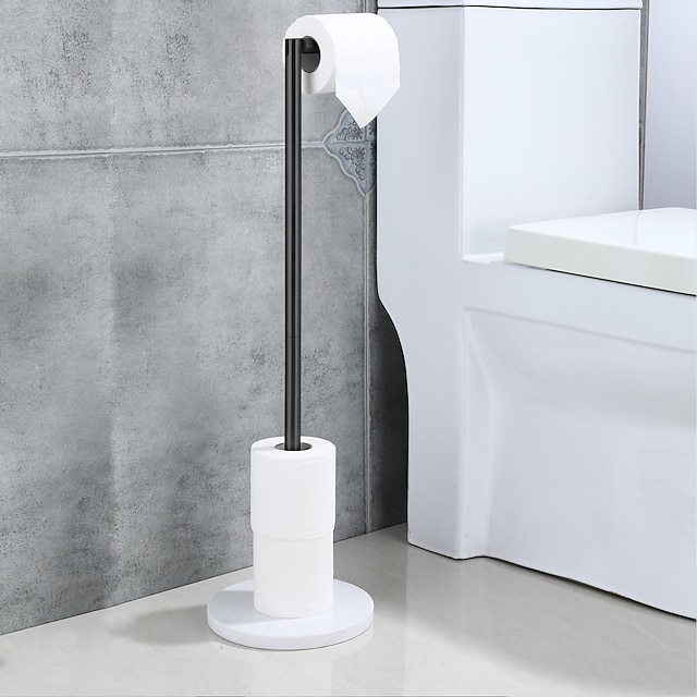  frittstående toalettpapirholderstativ med marmorbase, 304 rustfritt stål rustfri papirrullholder gulvstativ oppbevaring for bad (krom)