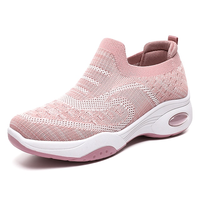  Dame Kondisko Slip-Ons Pink Flyknit sko Platform Sneakers udendørs Daglig Farveblok Kile Hæl Sporty Afslappet Løb Net Hjemmesko Sort Lyserød Lilla