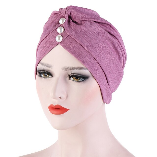Fashion Twist with Bead Elastic Hijabs Cap Solid Muslim Turban Scarf