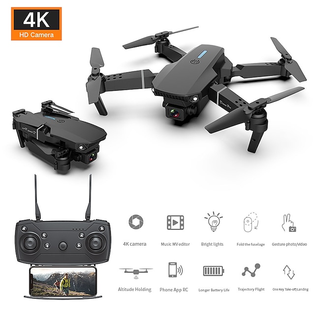 E88Pro Foldable GPS drone with 4K Ultra HD camera Adult quadcopter brushless motor automatic return home Follow Me 52 min flight time remote control range including carry bag