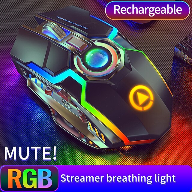  a5 genopladelig trådløs mus gaming rgb lysende mute lydløs farverig computer gaming mus