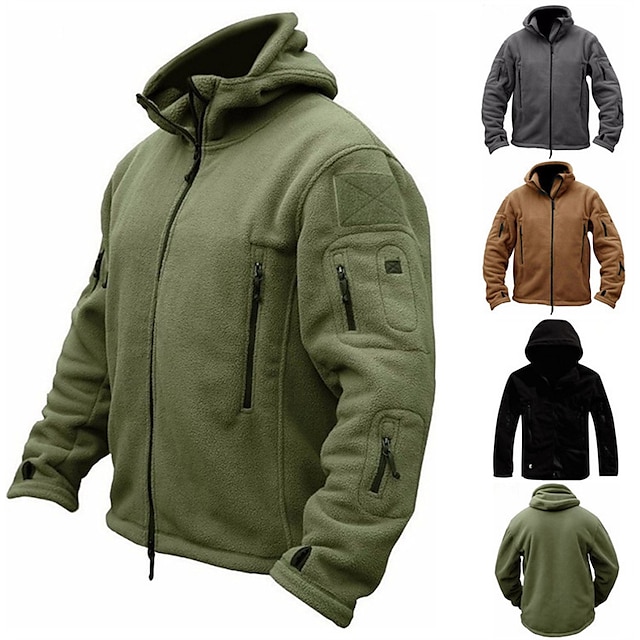  Men's Winter Jacket Winter Coat Teddy Coat Hoodied Jacket Windproof Warm Street Daily Holiday Zipper Hoodie Traditional / Vintage Casual Comfortable Jacket Outerwear Pure Color Pocket Army Green