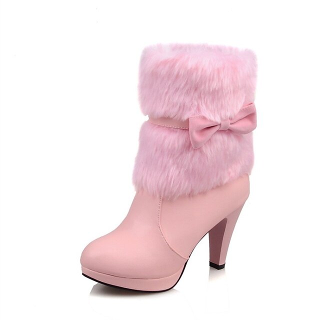 Women's Boots Valentines Gifts Heel Boots Party Color Block Fleece