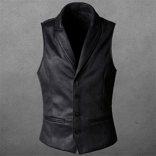 Black Single Breasted  V Neck Men's Retro Casual Vest