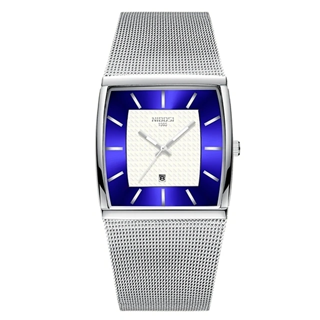 Nibosi bleu carré hommes montres top marque de luxe montre à quartz