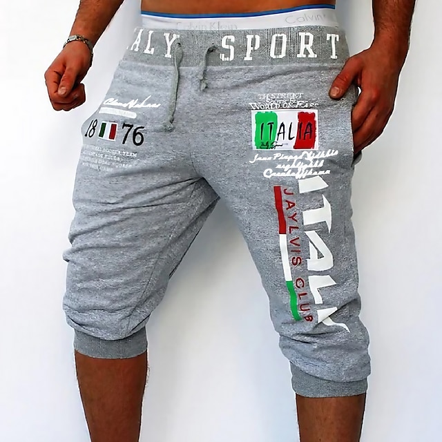  Men's Athletic Pants Sweatpants Capri Pants Drawstring Print Letter Sports Outdoor Weekend Streetwear Stylish Black White Micro-elastic