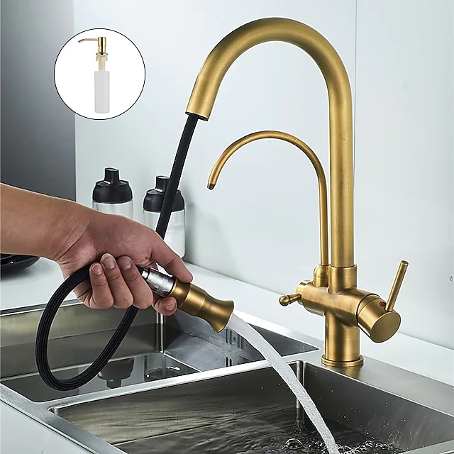 Kitchen Sink Mixer Faucet Pull Out Sprayer with Soap Dispenser, 360