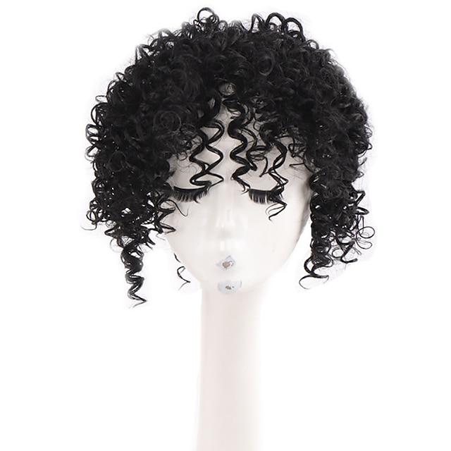 Afro Kinky Curly Hair Toppers With Bangs Clip In Hair Pieces Synthetic Short Hairpieces Toppers