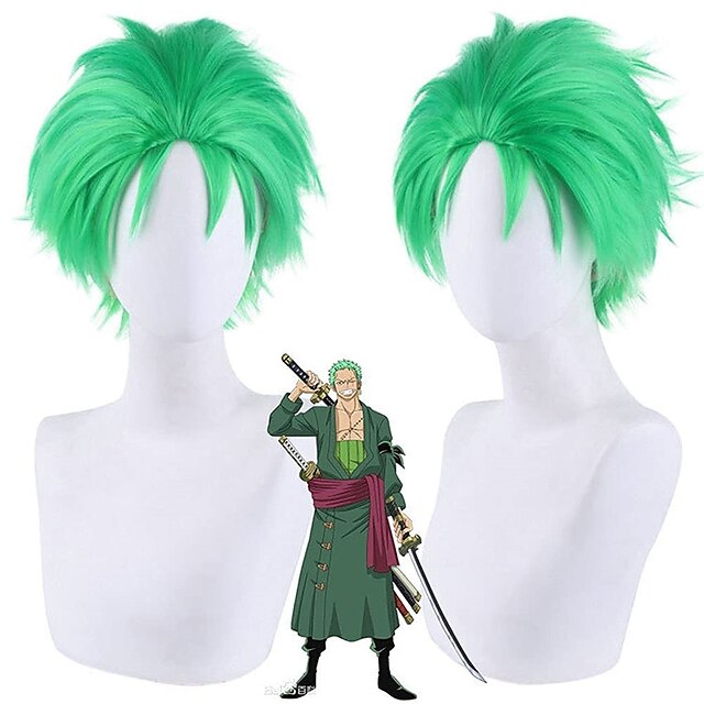  une pièce roronoa zoro perruques courtes roronoa zoro une pièce perruques vert cosplay cheveux synthétiques anime partie synthétique halloween