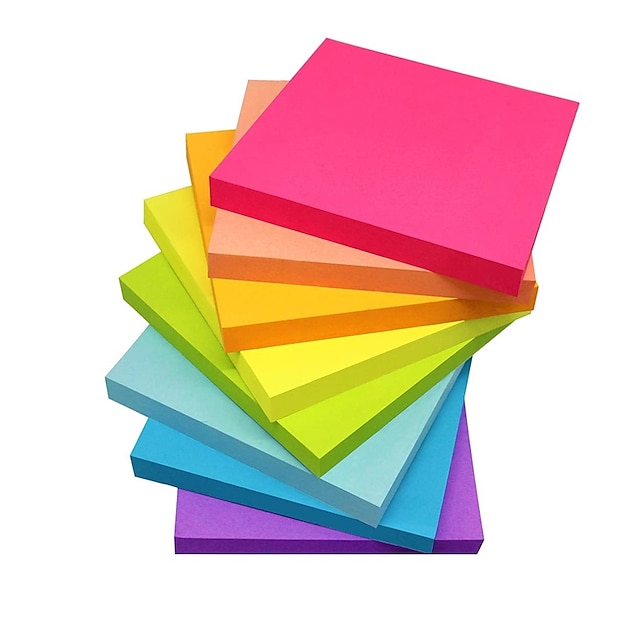  (pacote com 8) notas adesivas de 3 x 3 polegadas almofadas autoadesivas de cores brilhantes fáceis de postar para notebook de escritório doméstico, presente de volta às aulas