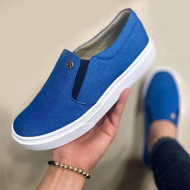  Women's Slip-Ons Plus Size Daily Summer Flat Heel Round Toe Casual Minimalism Running Shoes Synthetics Loafer Striped Leopard Black Blue