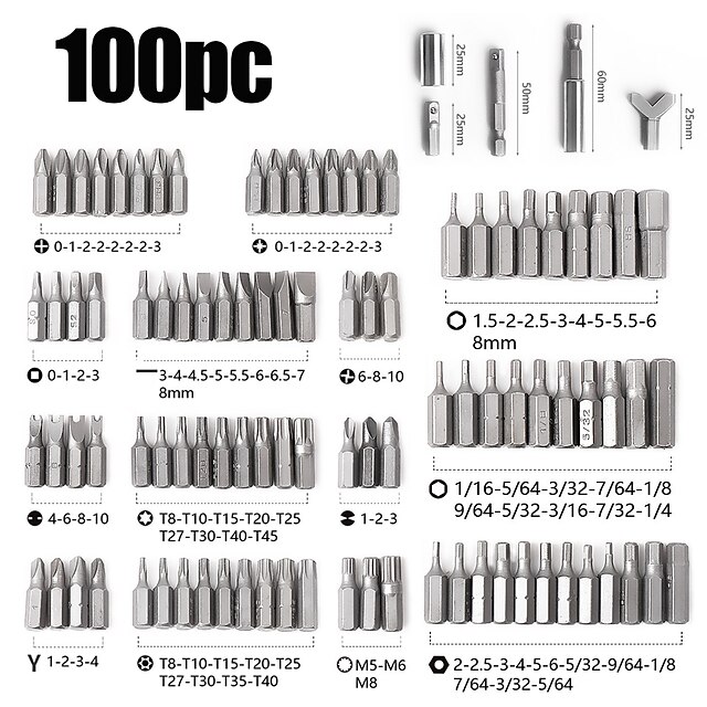  100PC Screwdriver Bit Set Bit Driver Phillips Hexagon Screwdriver Bit Screw Driver Bit Set for Home Appliances Repair Hand Tools