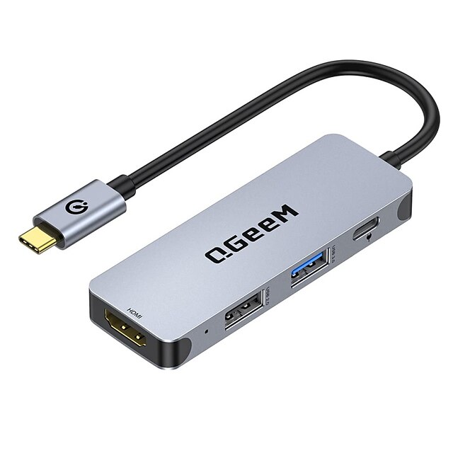  USB C Hub Qgeem 4-in-1 USB C محول مع 4K USB C إلى HDMI Hub100w توصيل الطاقة usb 3.0thunderbolt 3 متعدد المنافذ محور متوافق مع أجهزة macbook pro xps ipad promore type c