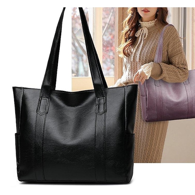  Women's Shoulder Bag PU Leather Office Shopping Daily Solid Color Floral Print claret Black Purple