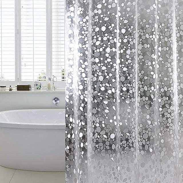  バスルームカーテン pvc 防水クリア石畳透明ヘビーデューティバスシャワーカーテン 12 グロメットプラスチックフック浴室