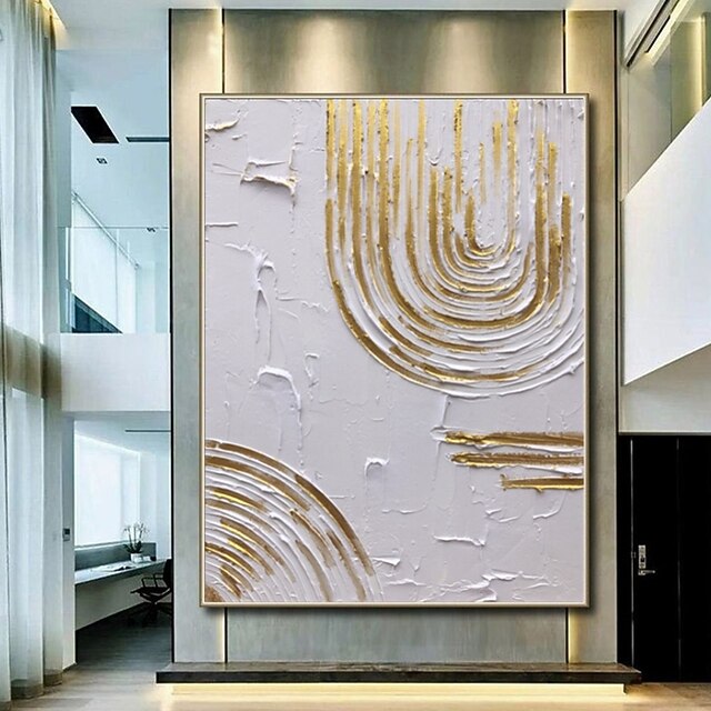 Handmade Hand Painted Oil Painting Wall Art Modern Abstract White Gold