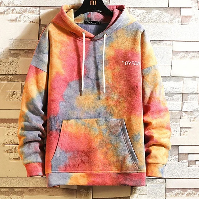  Herre Batikfarvet Grafiske tryk Hattetrøje Hættetrøjer Sweatshirt Gade Designer Langærmet Hætte Daglig Sport Rød Orange Trykt mønster Forår & Vinter Designer