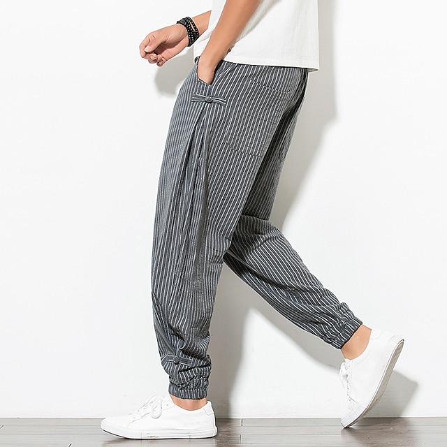  Pánské Tepláky Běžec Kalhoty Letní kalhoty Plážové kalhoty Šňůrky Elastický pas Proužek Pohodlné Prodyšné Ležérní Denní Streetwear Směs bavlny Sportovní Módní Černá Bílá Lehce elastické