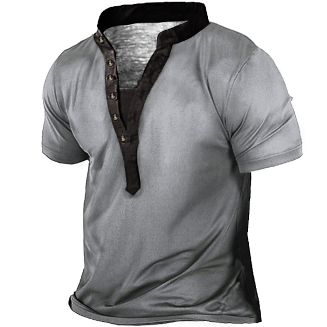  Men's T shirt Tee Henley Shirt Tee Solid Color Graphic Henley Plus Size Outdoor Daily Short Sleeve Button-Down Clothing Apparel Designer Basic Casual Big and Tall