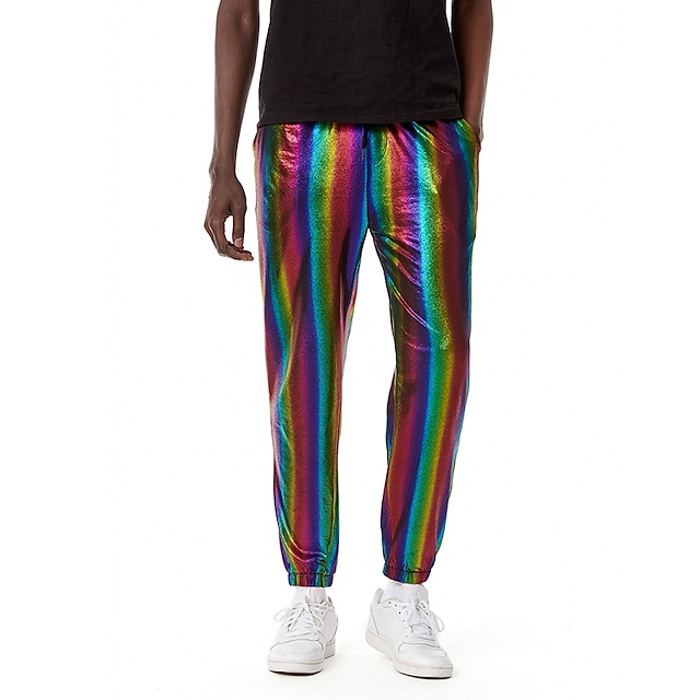  Homens Corredor Calças Calça casual Calças de lantejoulas Com Cordão Cintura elástica Metálico Brilhante Côr Sólida Comprimento total Bandagem Boate Luzes de discoteca Casual Calças Ajuste Largo