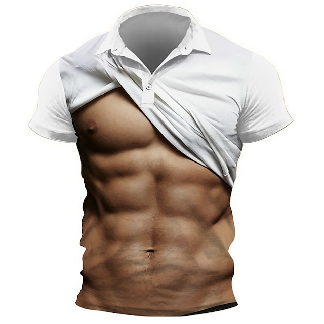  Voor heren POLO Shirt Golfshirt Spier Strijkijzer Wit 3D-afdrukken Buiten Straat Korte Mouw Afdrukken Button-omlaag Kleding Modieus Ontwerper Casual Ademend