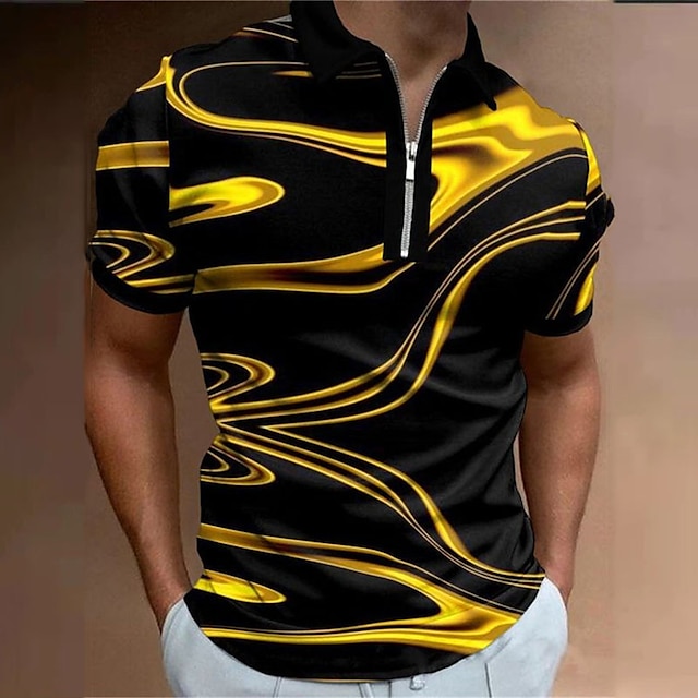  Herren Poloshirt Golfhemd Farbverlauf Umlegekragen Gelb Marineblau Purpur Gold Dunkelblau 3D-Druck Outdoor Strasse Kurze Ärmel Bedruckt Zip Bekleidung Modisch Designer Brautkleider schlicht