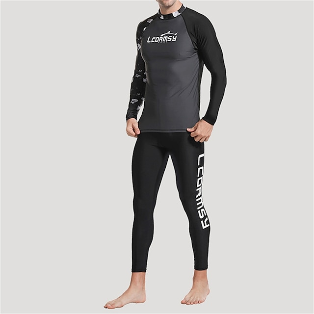  Men's Rash Guard Dive Skin Suit UPF50+ Breathable Quick Dry Long Sleeve Diving Suit Bathing Suit 2 Piece Swimming Diving Surfing Beach Patchwork Printed Spring Summer Autumn / High Elasticity