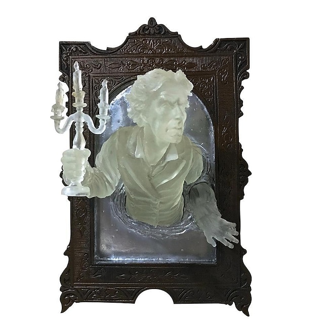  Halloween  Ghost in The Mirror Luminous Frame 3D Resin Ghost Mirror Sculpture Creative Mirror Ghost Fluorescent Bedroom Corridor Decoration