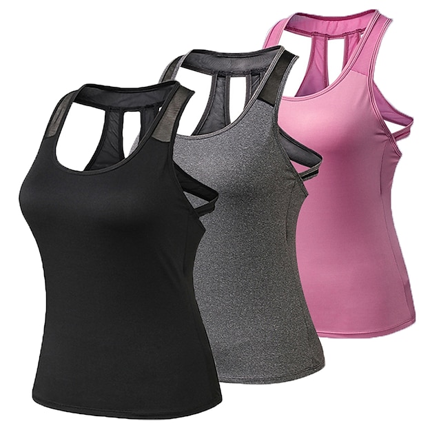  Women's Compression Tank Top 3 Pack Sleeveless Base Layer Top Casual Athleisure Spandex Breathable Quick Dry Lightweight Fitness Gym Workout Running Sportswear Activewear Solid Colored Black+Gray