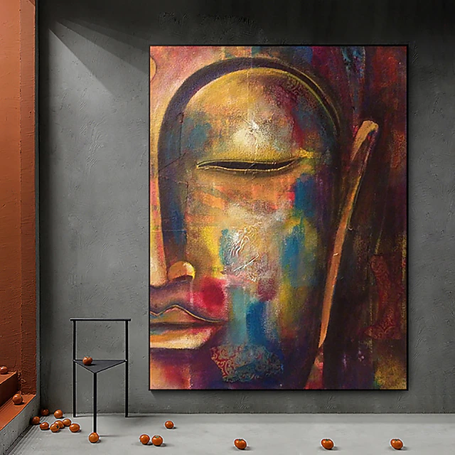 Handmade Oil Painting Canvas Wall Art Decoration Asian Religion Buddha Head for Home Decor Rolled Frameless Unstretched Painting 8