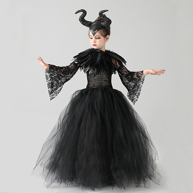  Witch Maleficent Outfits Tutu Girls' Movie Cosplay Princess Sweet Black Dress Sleeves Wings Masquerade Organza / Headwear / Headwear World Book Day Costumes