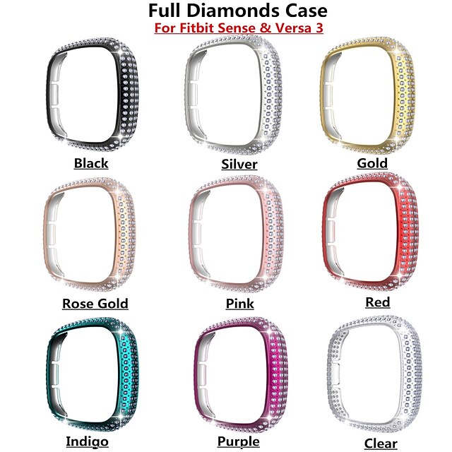  1 Pack Watch Case with Screen Protector Compatible with Fitbit Versa 3 / Sense Scratch Resistant Ultra-thin Bling Diamond Hard PC Watch Cover