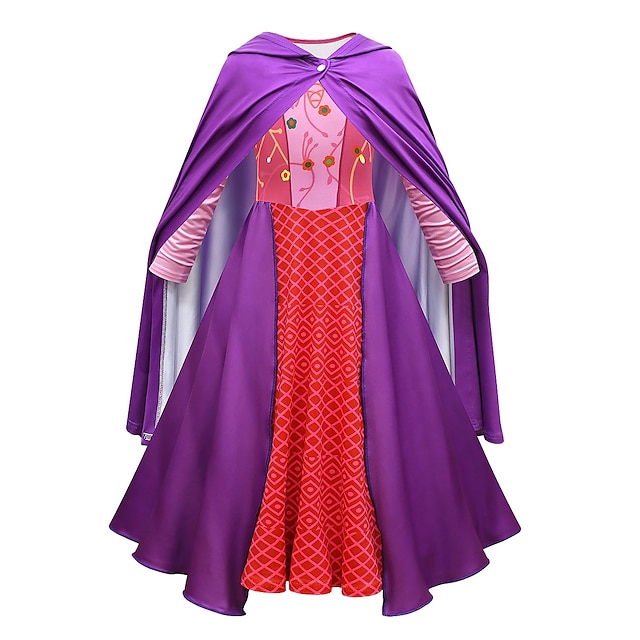  הוקוס פוקוס קוסם שמלות גלימה שמלת חופשה בנות תחפושות משחק של דמויות מסרטים קוספליי סגול יום הילד נשף מסכות שמלה גלימה